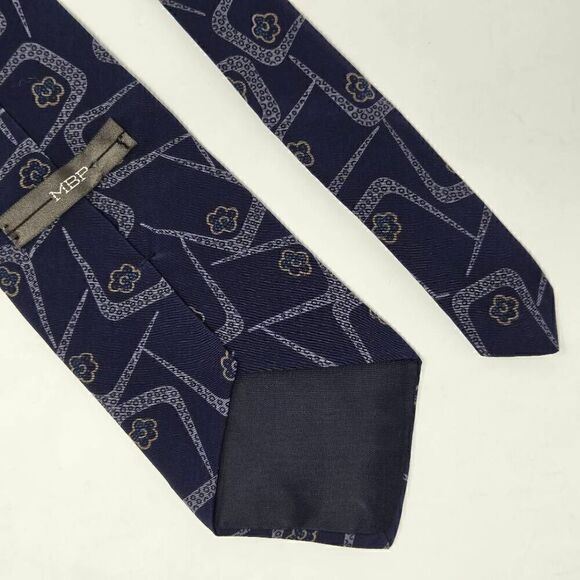 MBP MADE IN USA SILK TIE BLUE GRAY BUBBLE ABSTRACT SHAPES 3.5" X 57" VINTAGE - Picture 2 of 2